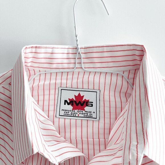 MWG Mens Striped Pearl Snap Long Sleeve Button Up Western Shirt Red White XL - Picture 3 of 7